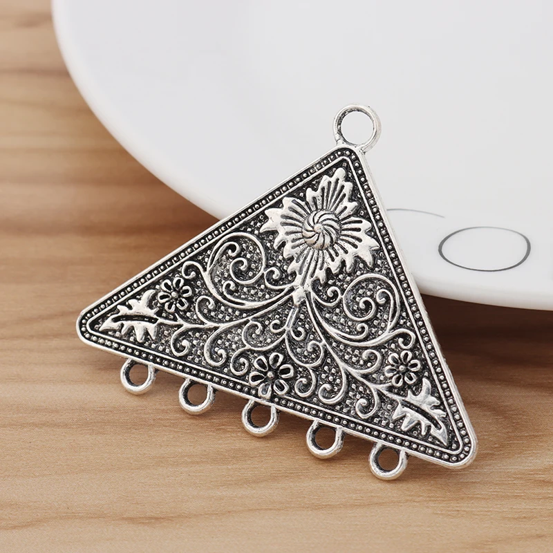 2 Pieces Tibetan Silver Boho Triangle Multi Strand Connectors Charms Pendants for Necklace Jewellery Making Findings Accessories