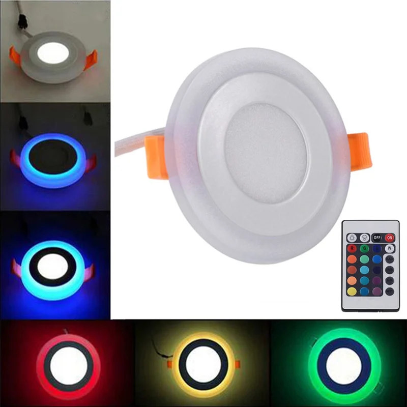 Gorąca sprzedaż okrągły/kwadratowy panel LED RGB światła + pilot zdalnego sterowania 6 w/9 w/16 w/24 W wpuszczane światła sufitowe led AC85-265V +