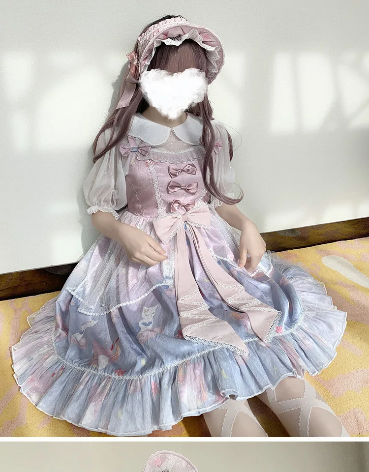 Robe de princesse lolita douce en dentelle pour filles, taille haute, avec nœud papillon, style rétro, imprimé victorien, kawaii, gothique, lolita jsk