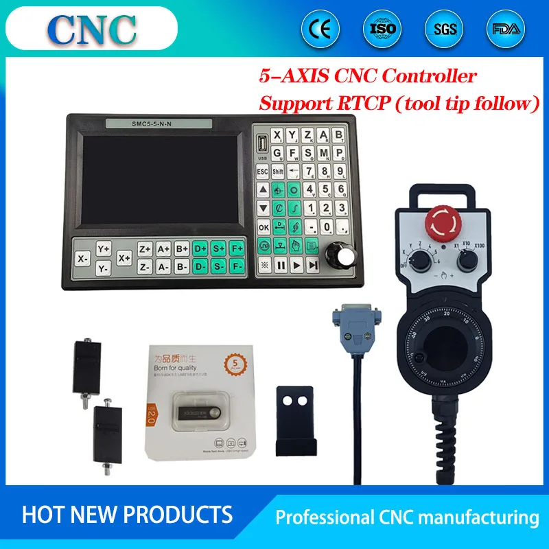 USB controller SMC5-5-N-N CNC 5-axis offline Mach3 500KHz G-Code 7-inch large screen 6-axis emergency stop handwheel MPG