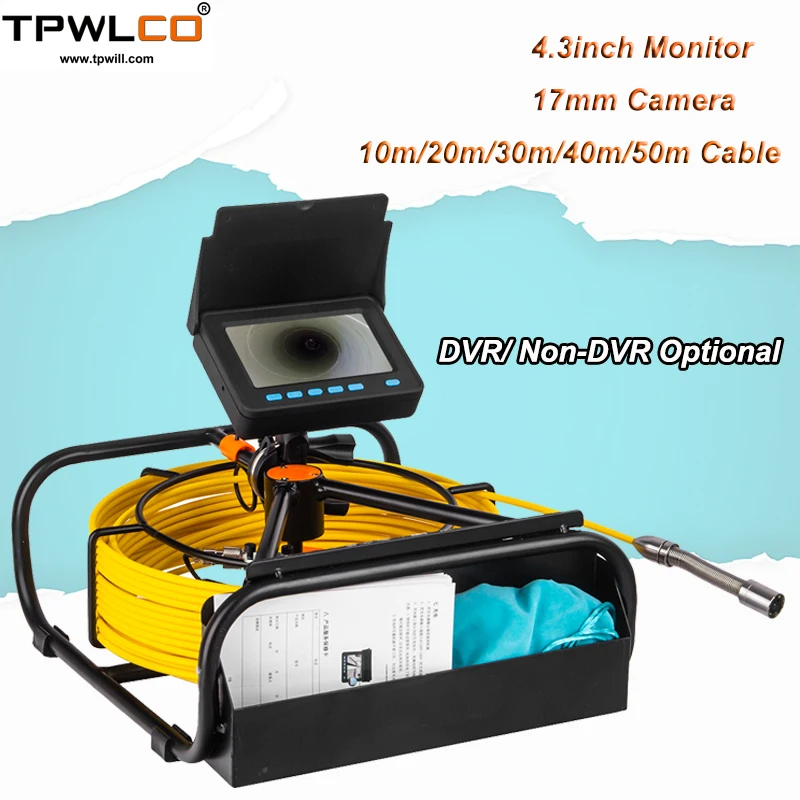 

TPWLCO Sewer Drain Pipe Inspection Color Video Camera With 6pcs LEDS 17mm 10-50m 4.3inch 1000TVL Endoscope System DVR Recorder