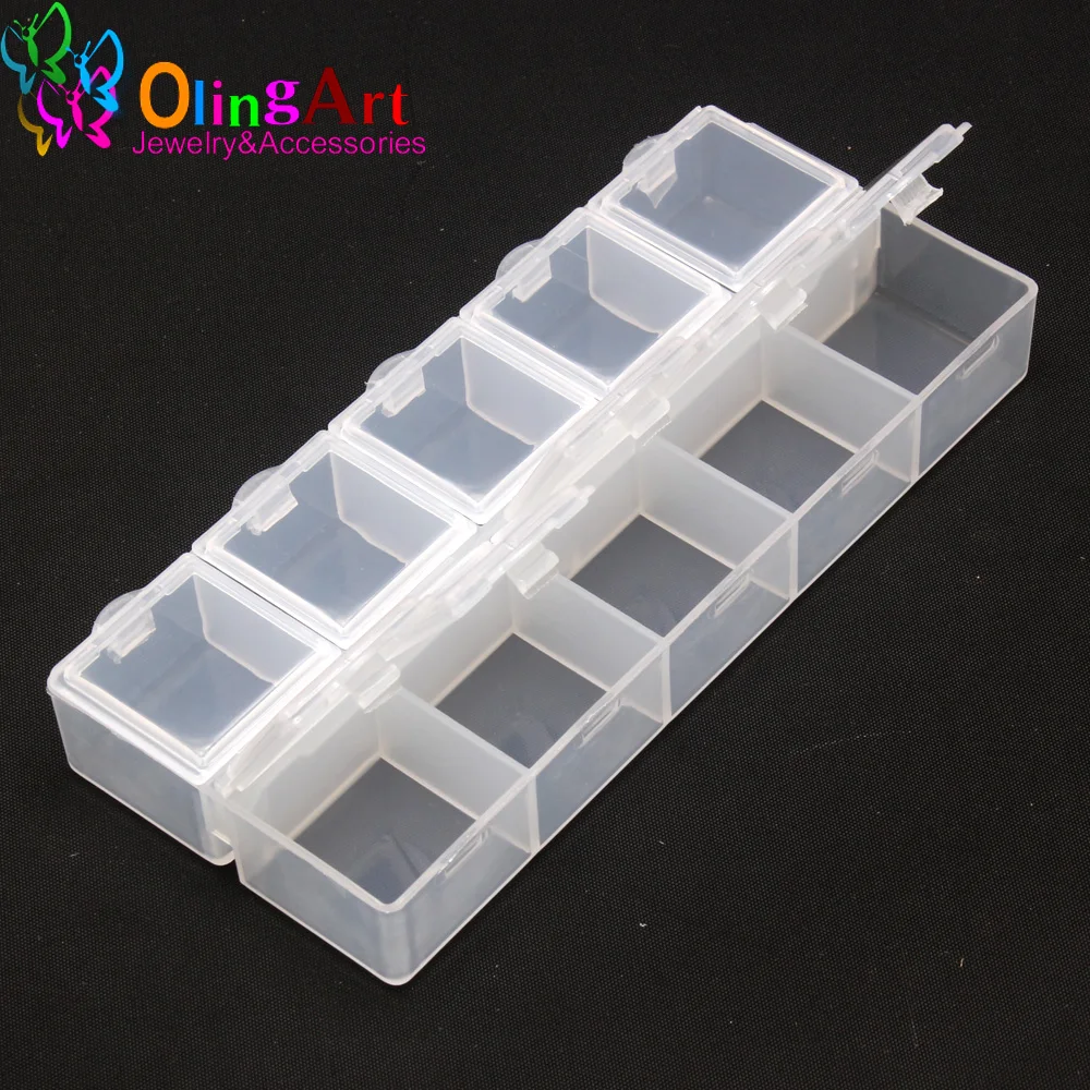 Adjustable Removable / Adjustable / Double Row 10 Grids Plastic Storage Box Jewelry Storage Box Olingart