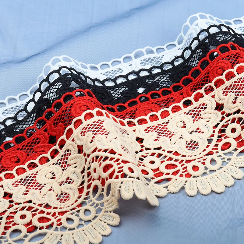 3D Cotton Water Soluble Lace Fabric Trim Ribbon For DIY Dresses French Hollow Underwear 100x9.5cm