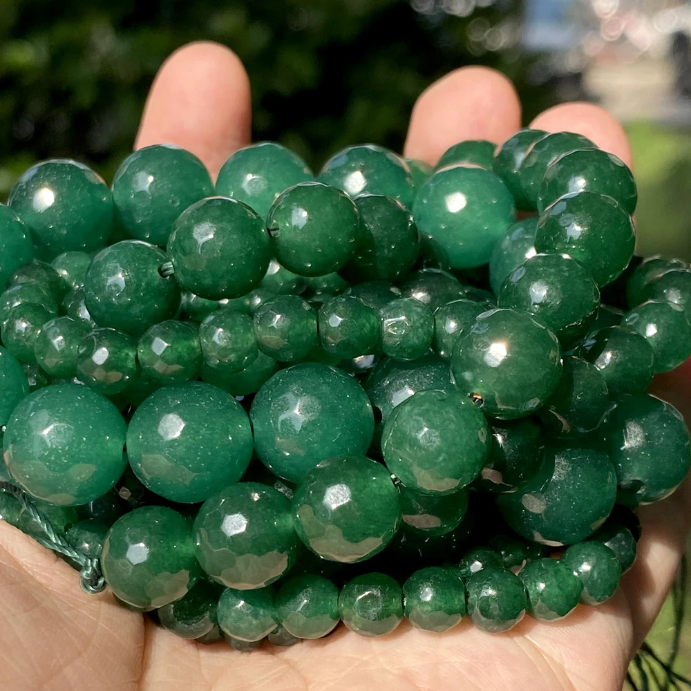 Natural Green Jades Stone Beads Faceted Round Loose Beads For Jewelry Making Diy Accessories Necklace Bracelet 4/6/8/10/12mm