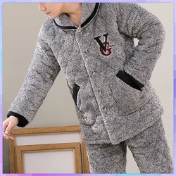 Pijama de franela gruesa y cálida para hombre, ropa de dormir de terciopelo Coral, de manga larga, para el hogar, Invierno