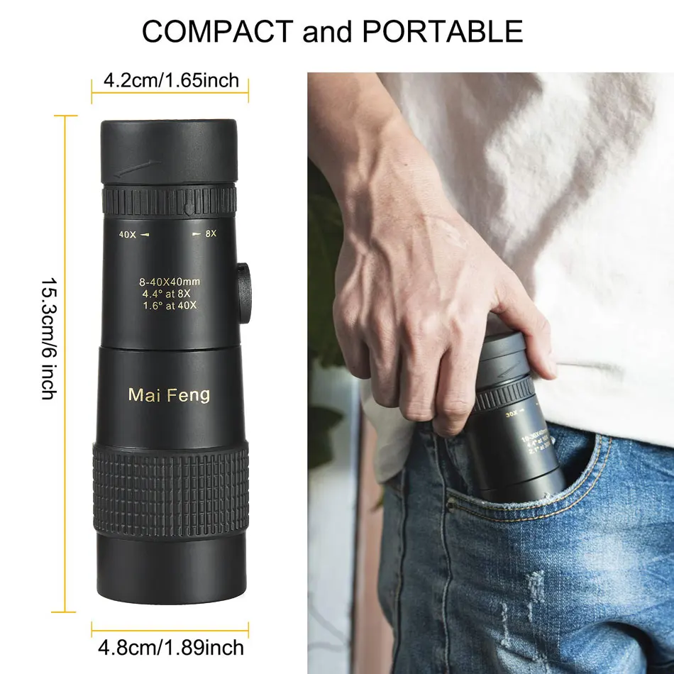 

2021 New 8-40x40 Monocular Telescope Compact Retractable Zoom Waterproof Bak4 Professional HD ED Glass With Tripod Phone Clip