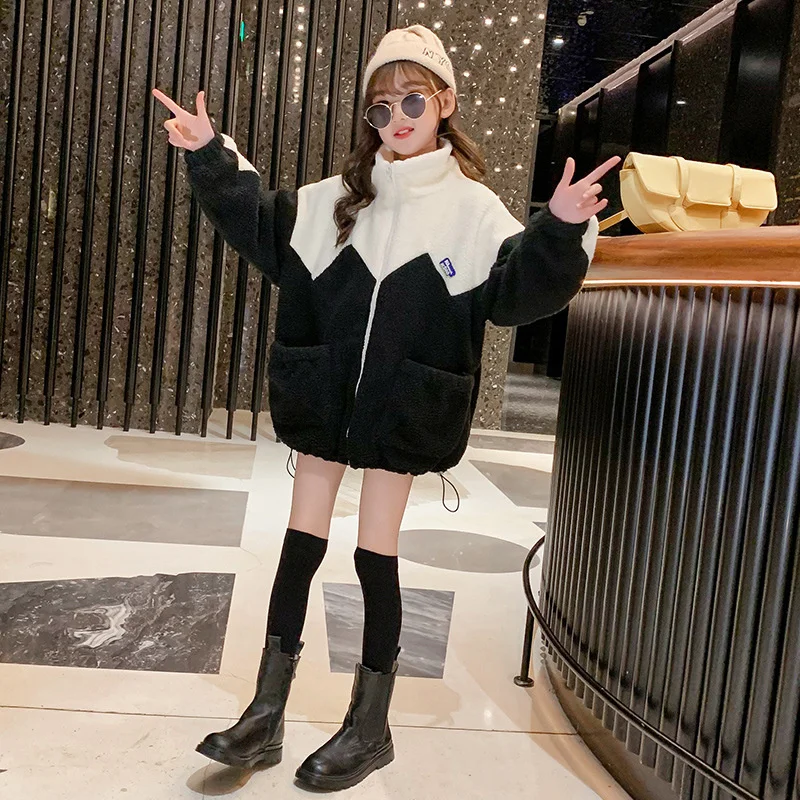 Girls Coat Jacket Cotton Outwear Tops 2022 New Arrive Warm Thicken Plus Velvet Winter Autumn Teenager Furs Outdoor Uniforms Chil