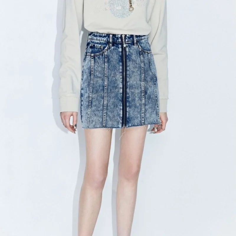 

Summer Female Patchwork Wash Denim Skirt Office Slim Fit Vintage A-Line Short Skirt All-Matched Zipper High Waist Jeans Skirts