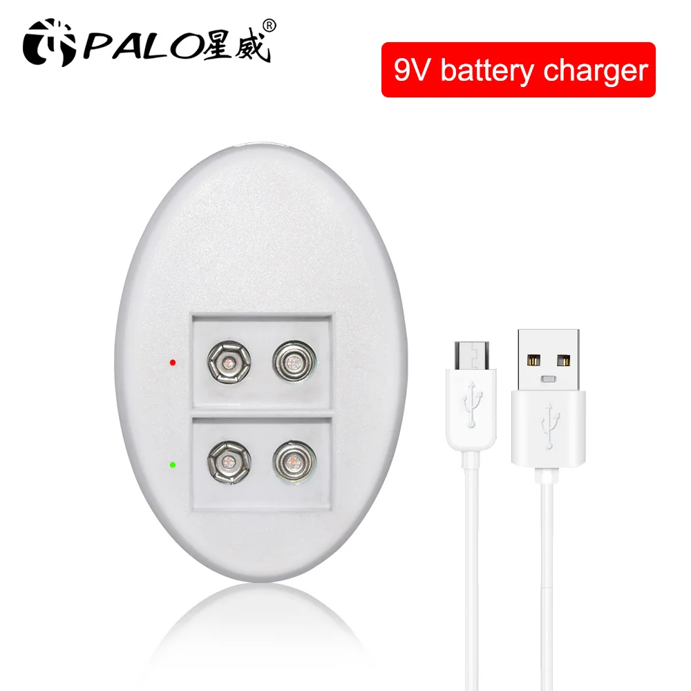 PALO 2 Slots 9V 6F22 Battery Charger 9v USB Charger Smart LED Display For 9V Llithium Li-ion NiMH NiCD Rechargeable Batteries