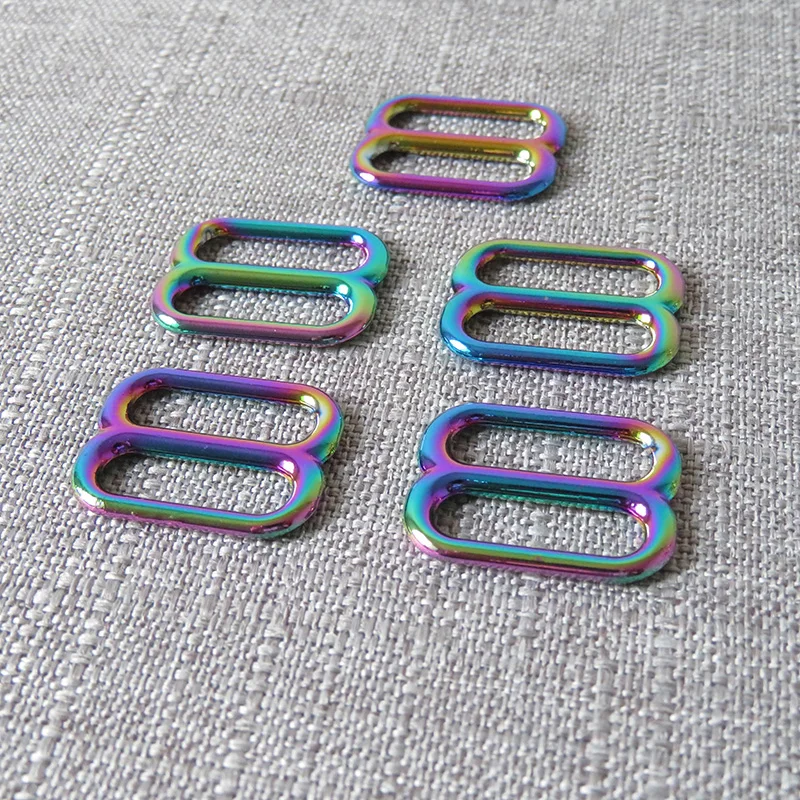 

100Pcs 20mm Wholesale Rainbow Metal Slider Tri-Glide Buckle DIY Bag Dog Collar Backpack Straps Leather Belt Clasp Loop Accessory