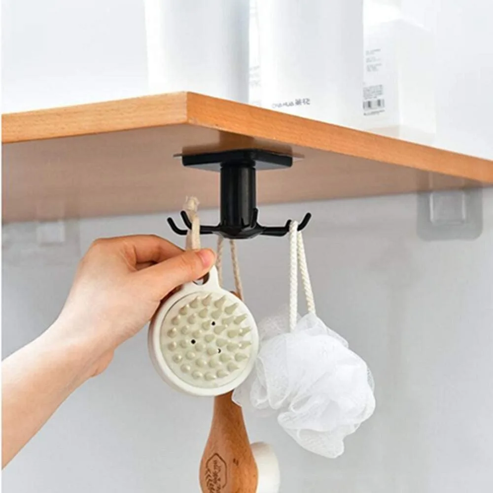 6 Hooks Kitchen Rack Kitchen Organizer Home Accessories 360 Degrees Rotating Cabinet Hanger Utensils For Kitchen Convenience