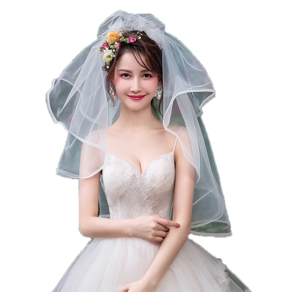 Bridal Veils Elbow Length Short Tulle Wedding Veil With Wave Edge