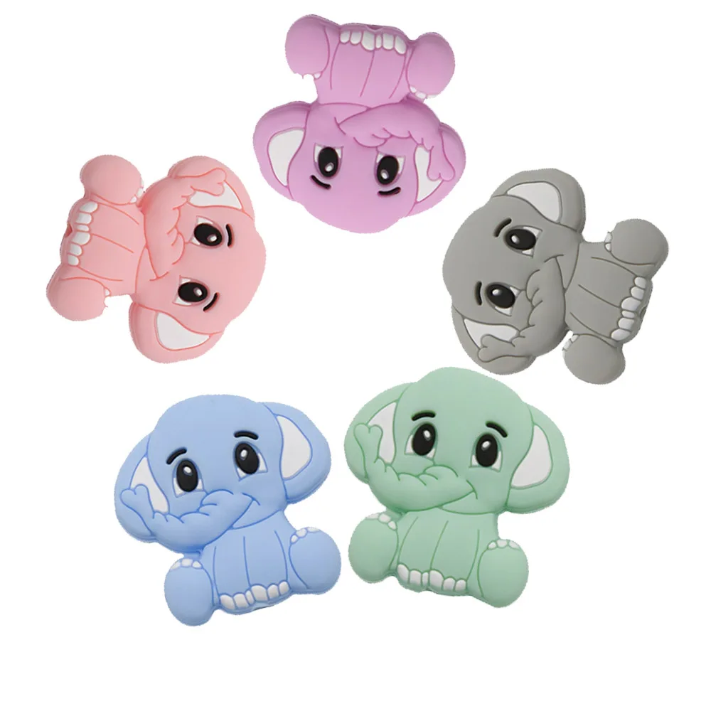 5Pcs Silicone Bijtring Kralen Bpa Gratis Mini Olifant Dier Kralen Diy Baby Tandjes Fopspeen Keten Speelgoed Gift Baby Goederen