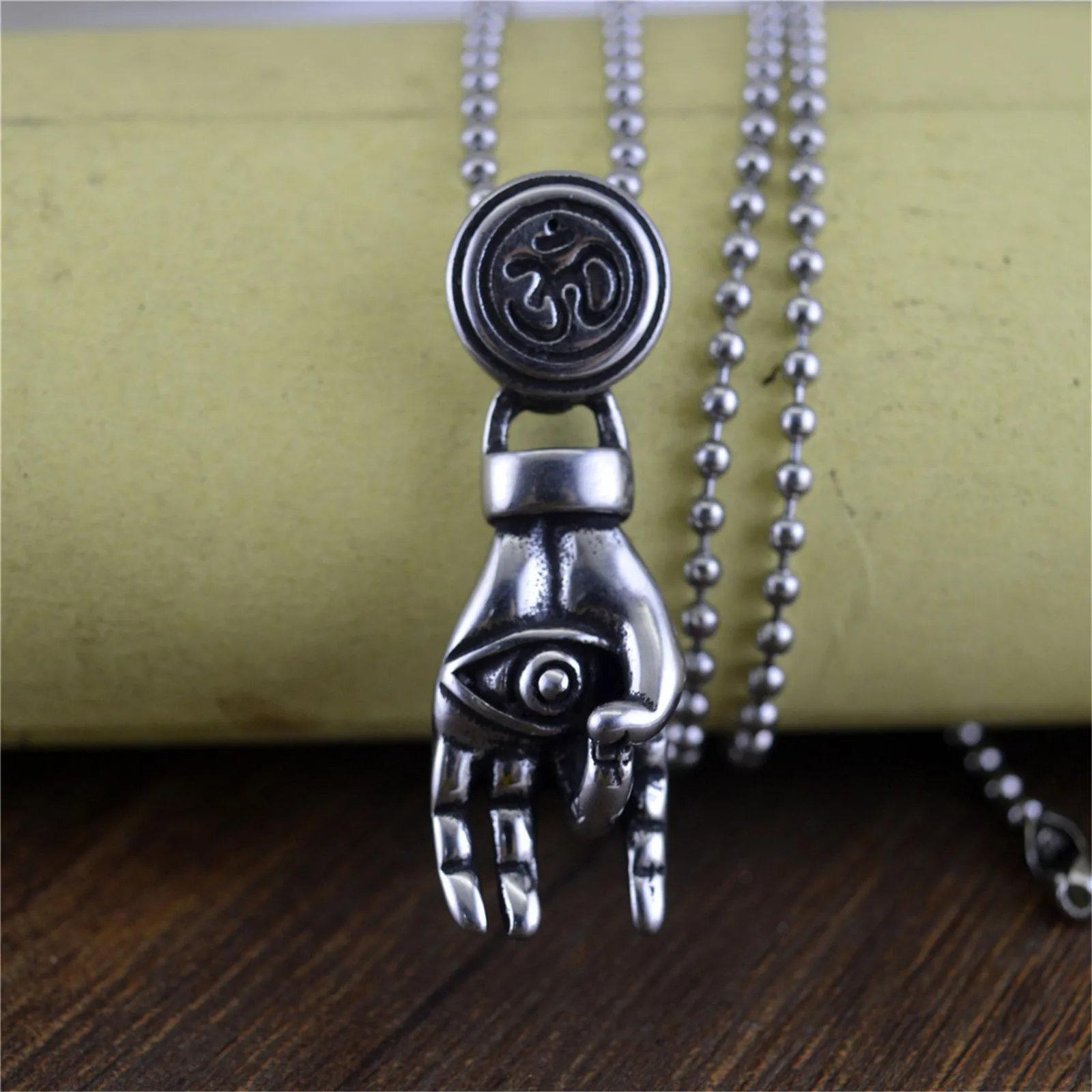 Om Symbol Lotus Fingers Hand Buddha Eye Stainless Steel Pendant Necklace Punk Hip Hop Retro Vintage Religious Jewelry