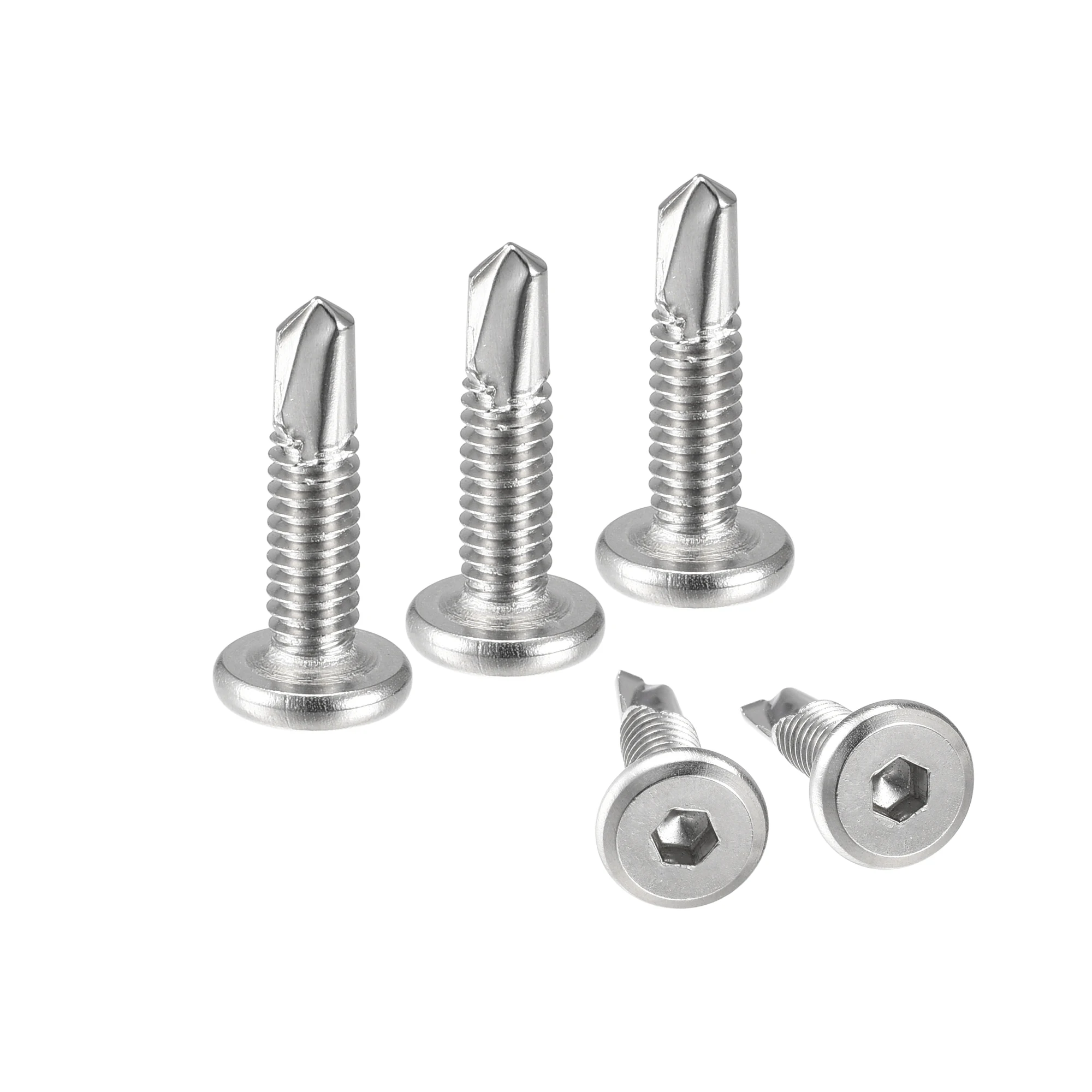 

Uxcell 50pcs Hex Socket Self Tapping Screws, 1/4 x 1" 410 Stainless Steel Sheet Metal Flat Head Drilling Screw