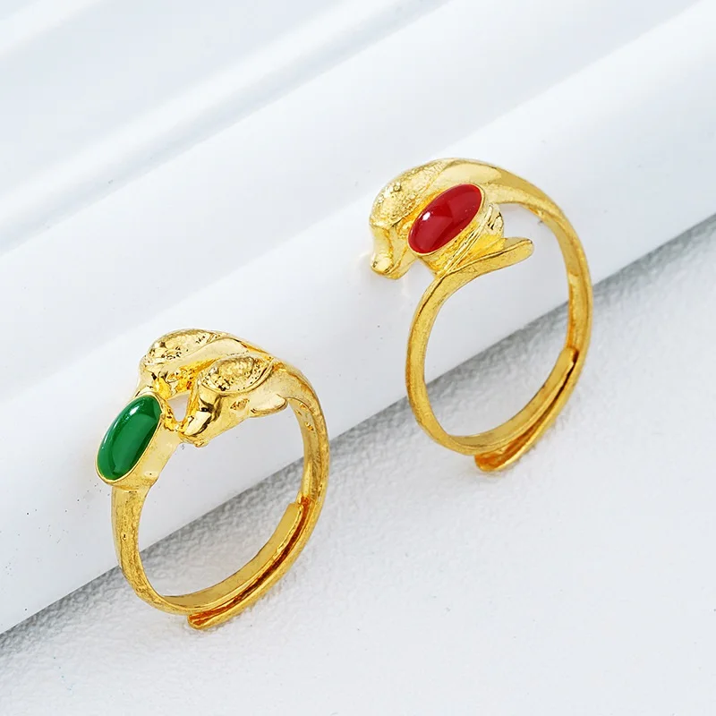 OMHXFC Wholesale European Fashion Woman Girl Party Birthday Wedding Gift Green Red Dolphin Oil Drip 18KT Real Gold Ring RI88