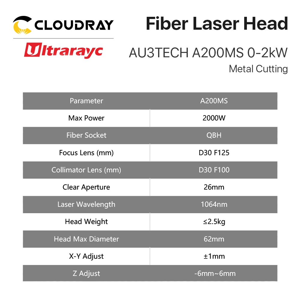 Imagem -02 - Cabeça de Corte a Laser de Fibra A200ms com D30 Lens Group Design Potência Máxima 2kw para Máquina de Corte de Metal