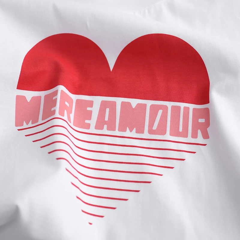 Mereamour Heart Graphic Top Summer Fashion maglietta Unisex per donna estate manica corta in cotone Top O collo Vintage Cute Hipster T