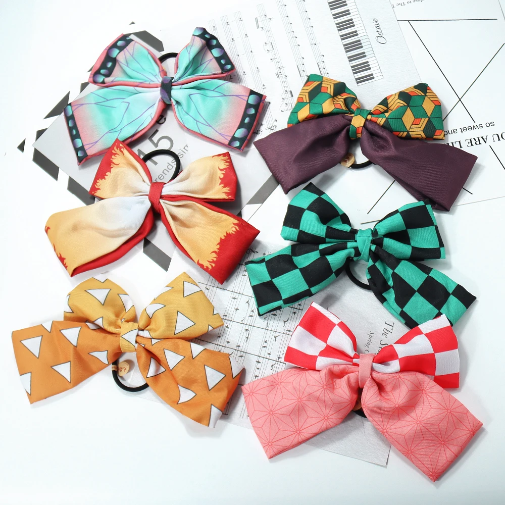 Anime Cosplay Bowknot Hair Ring Nezuko Zenitsu Tanjirou Inosuke Kawaii Fans Collection accessori per capelli