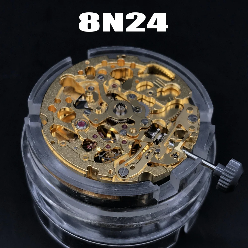 

Golden 8N24 Mechanical Movement Original Made in Japan Miyota 21 Jewels Skeleton Automatic Movement Blue/Black/Silver Versions