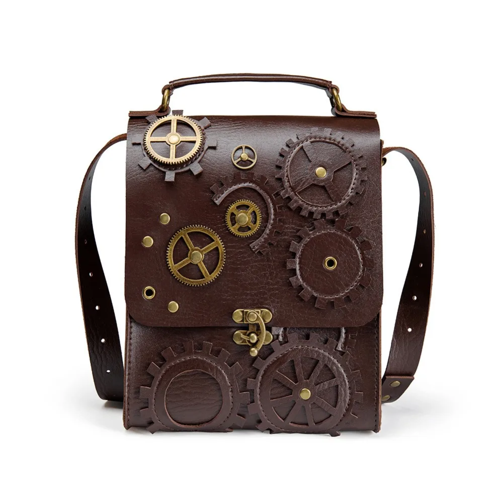 Norbinus Steampunk Einzelne Umhängetaschen Vintage Damen Handtaschen Gothic Messenger Umhängetasche Damen Nieten Top-Griff Taschen Pack – Detail 39
