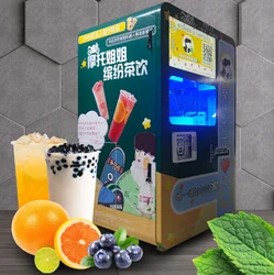 Mix flavor cold or hot milk tea drinks making & self service consume vending machine