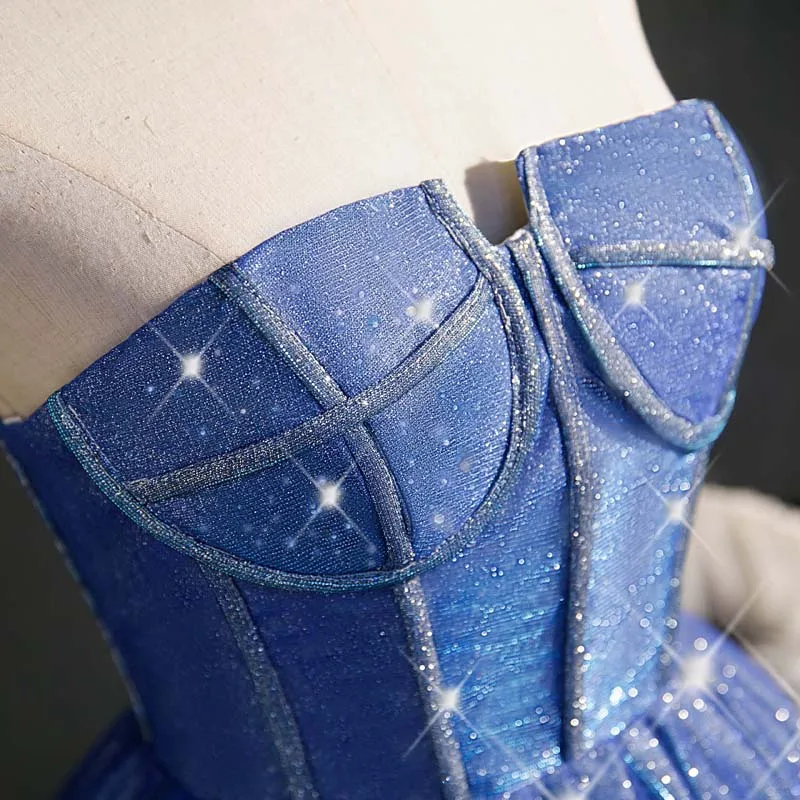 AnXin SH Prinzessin Luxus Prinzessin blau glitzernde Spitze Host trägerlos ärmellos Geburtstagsfeier kurzes blaues maßgeschneidertes Abendkleid