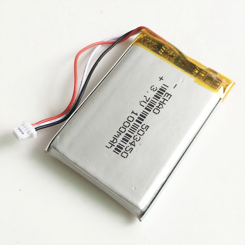 Akumulator litowo-polimerowy LiPo 3,7 V 1000 mAh 503450 + Wtyczka JST 3pin do kamery MP3 Rejestrator Bluetooth Głośnik LEDLight