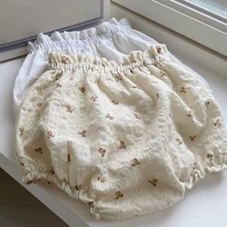 Baby Floral Bloomer for Newborn Baby Girls Clothes Summer Vintage Linen Cotton Infant Short PP Pants for Toddler Girls Clothing