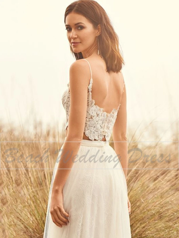 Bohemian A Line Lace Wedding Gown 2024 Spaghetti Strap Sleeveless Backless Applique Vestidos De Noiva Custom Made Bridal Dresses