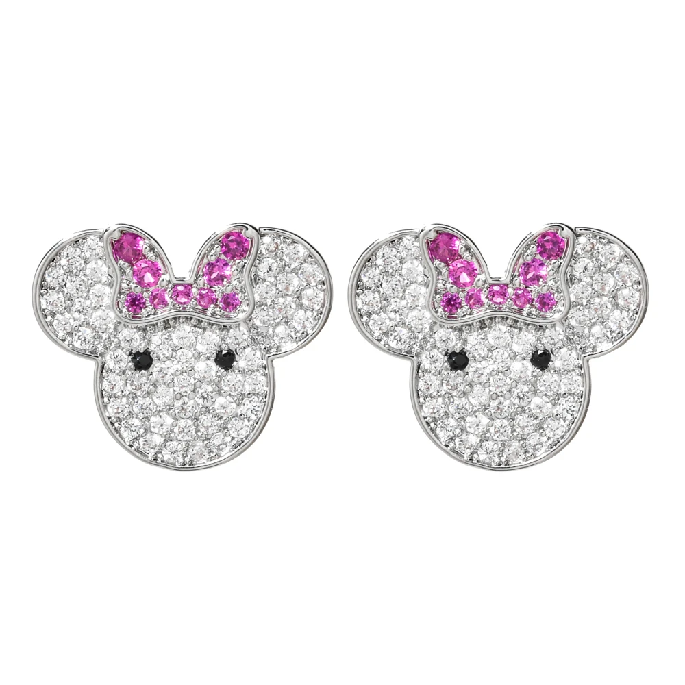 Cartoon mouse ear studs, copper inlaid zircon earrings, various colors, fashionable trendy women's jewelry ER-473