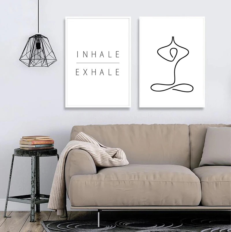 Inhale Exhale Print Yoga Gift Black White Modern Minimalist Poster Wall Art Canvas Painting Pictures Gym Yoga Studio Decoration