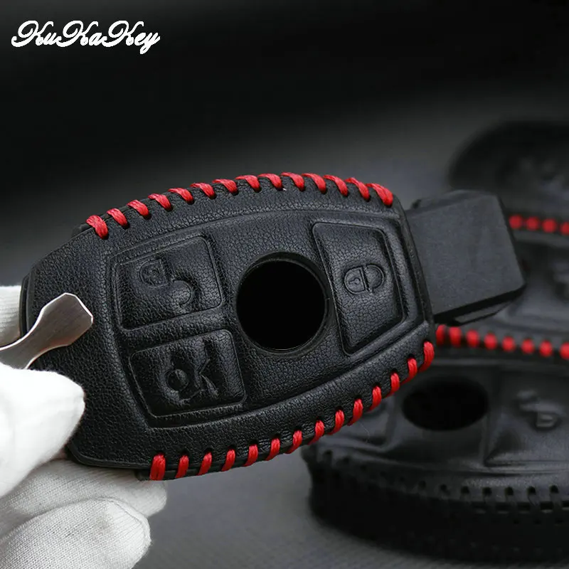 Leather Car Keyring Key Case Cover For Mercedes Benz Accessories CLA AMG W203 W204 W205 W210 W212 W213 W211 W176 GLA Key Holder