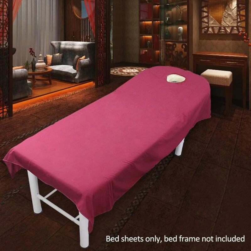 80*190cm Beauty Bedsheet Cosmetic Salon Sheets Spa Massage Treatment Polyester Table Cover Sheet with Hole Home Textile