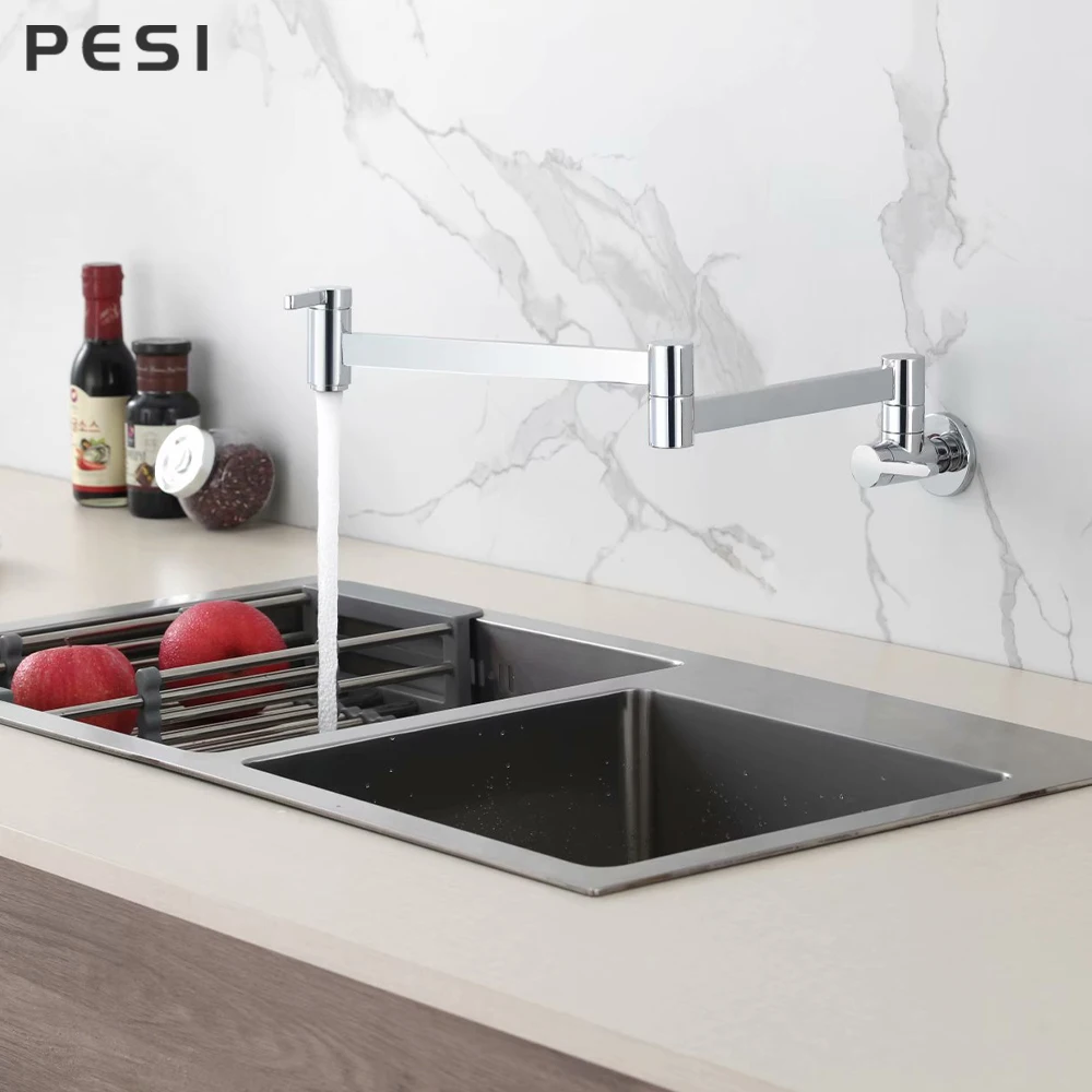 Single Lever Single Hole Rotate Folding Chrome Bathroom Kitchen Faucet Wall Mounted Cold Water Sink Tap Deck Mounted Accessorie.