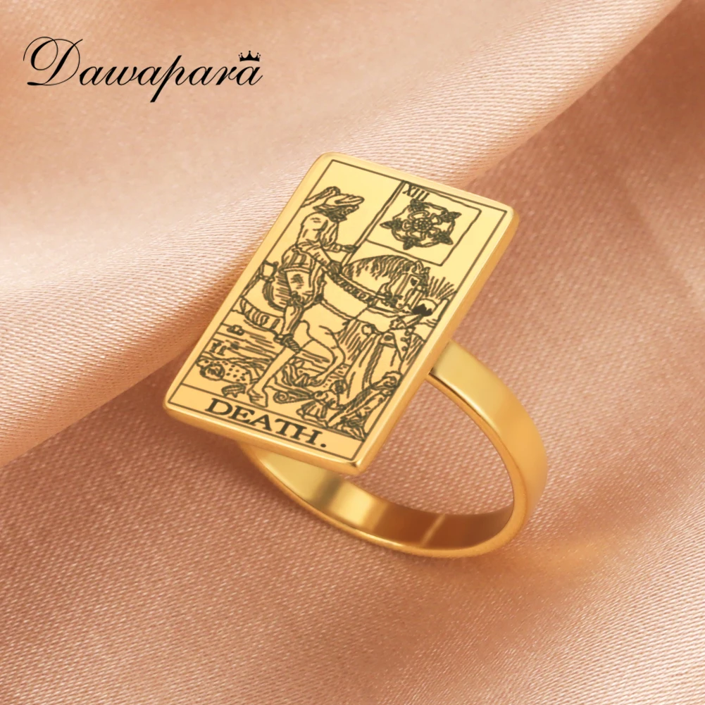 Dawapara Tarot Card Golden Ring for Women Stainless Steel Vintage Wedding Couple Rings Horoscope The Major Arcana Jewelry image 2