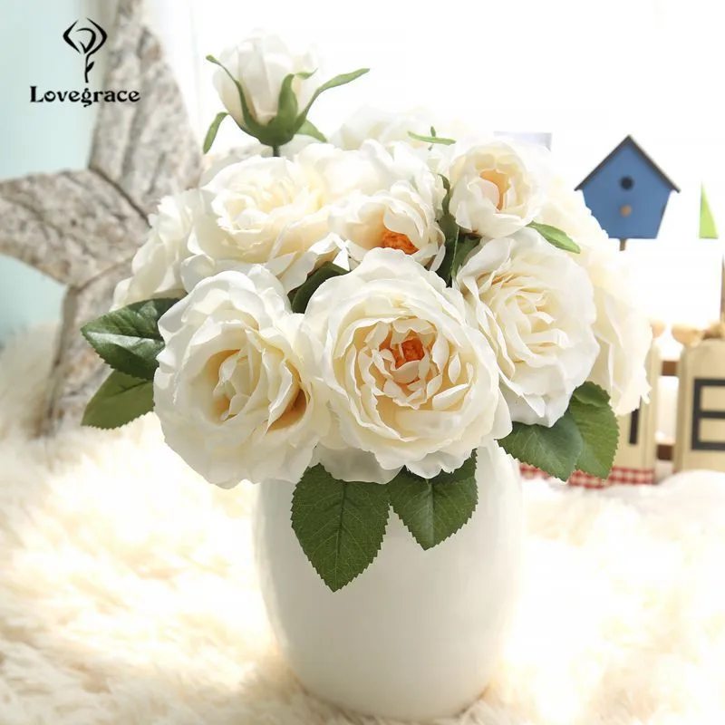 12 หัวเจ้าสาวประดิษฐ์ Rose Orchid Bouquet DIY ปลอมดอกไม้งานแต่งงานตารางห้องนั่งเล่น Decor ดอกไม้ Faux bundle