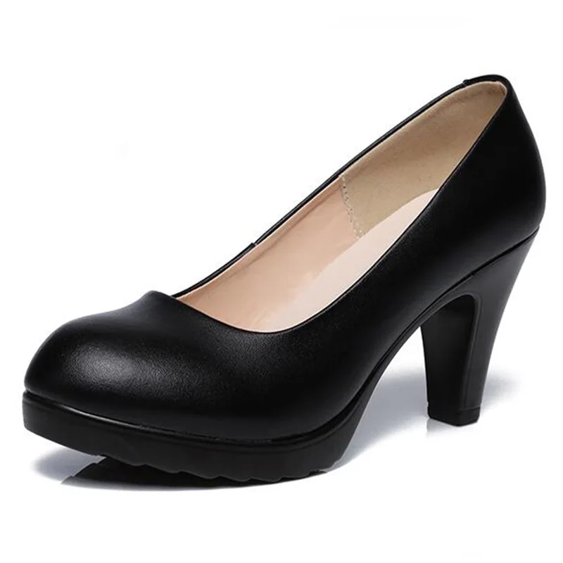 GKTINOO Genuine Leather shoes Women Round Toe Pumps Sapato feminino High Heels Shallow Fashion Black Work Shoe Plus Size 33-43