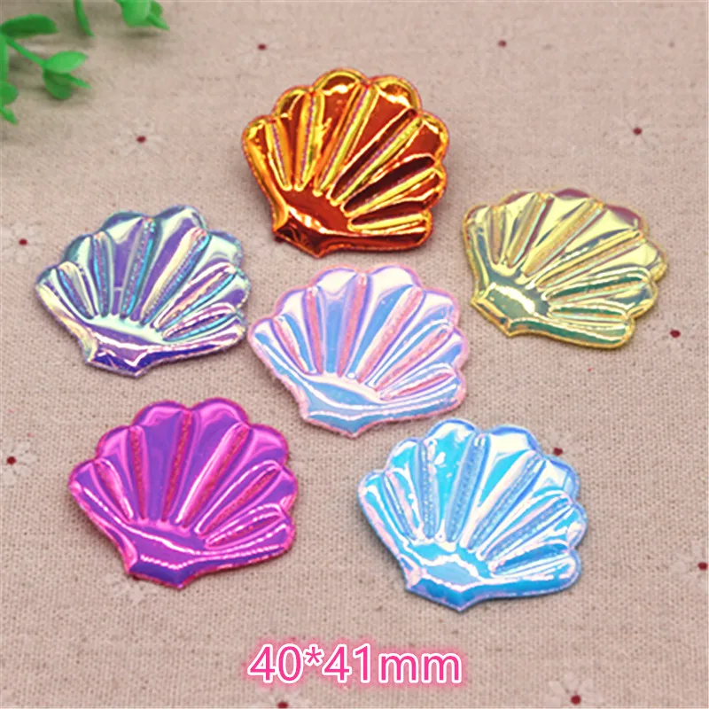 20pcs  40*41mm Mix Colors Shiny Pu Shell Padded Appliques Patches For Cake Insert Cards DIY Kid BB Clip Accessories