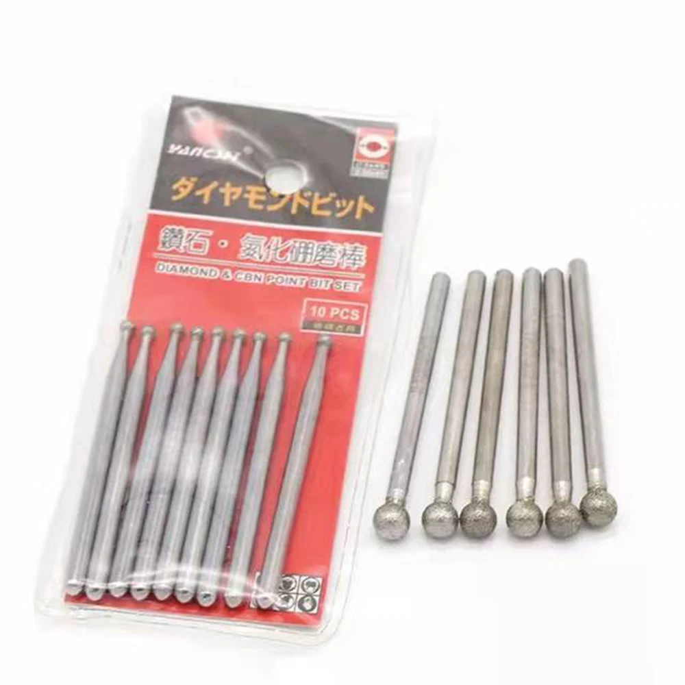 2/5Pcs 3mm Shank Diamond Grinding Burr Point Jade Stone Carving Tools Engraving Bits for Dremel Rotary