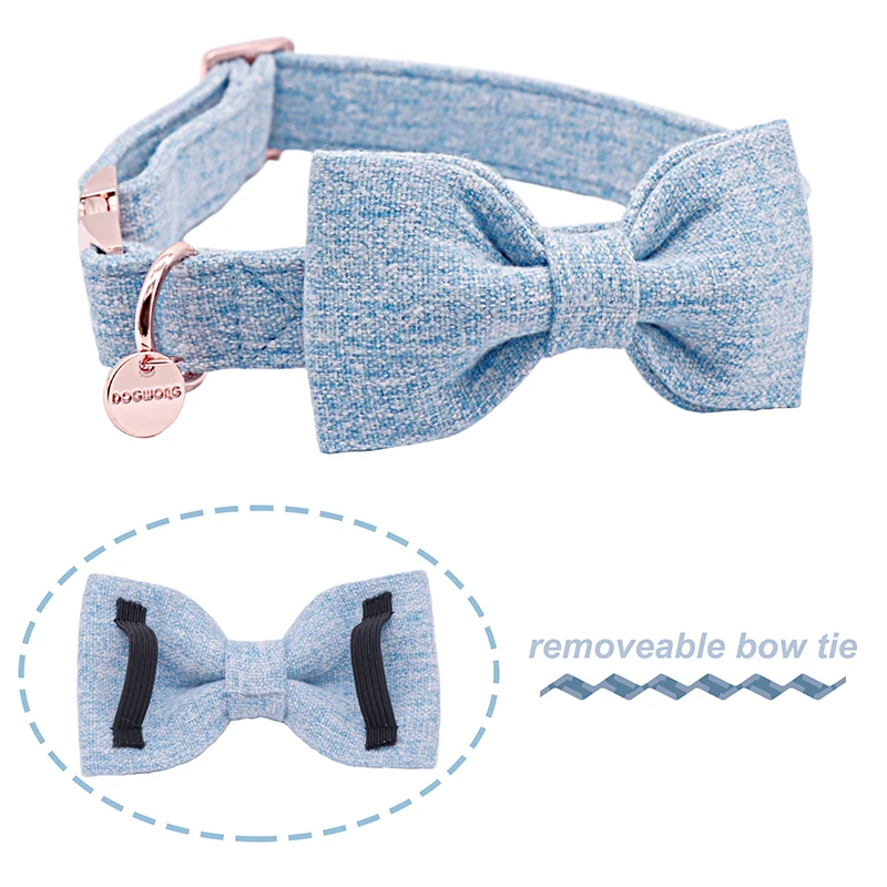 Unique Style Paws Blue Dog Collar with Bowtie, Cute Soft Puppy Necklace for Small Medium Large Dog