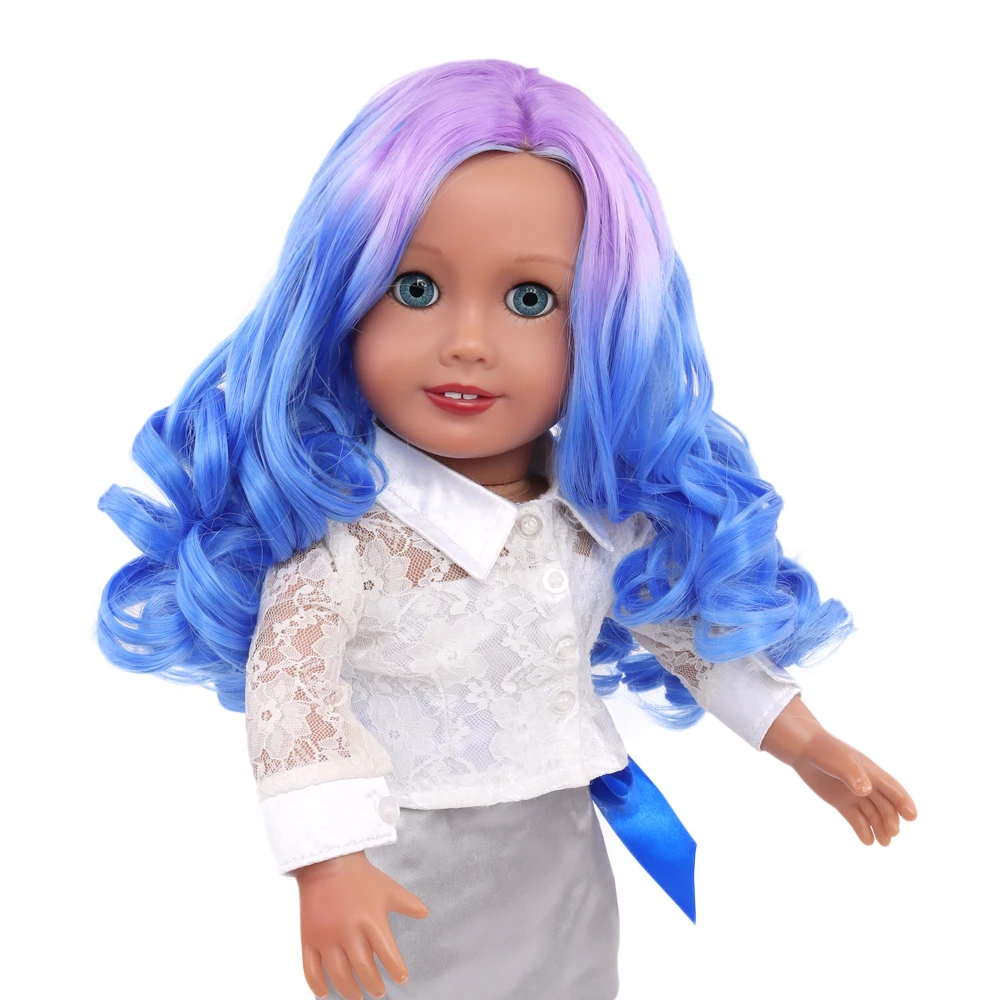 

Aidolla 18inch American Doll Wig Doll Accessories Gradient Purple Blue Long Curly Hair High Temperature Fiber Wavy Wig For Doll