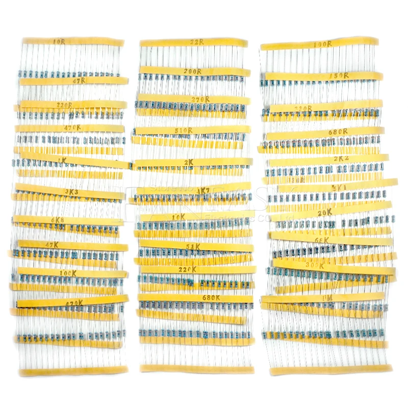 20 pz * 30 values = 600 pz Metallo Film Resistor Assortimento 1% 1/4 W 10 Ohm ~ 1 M Ohm nuovo e