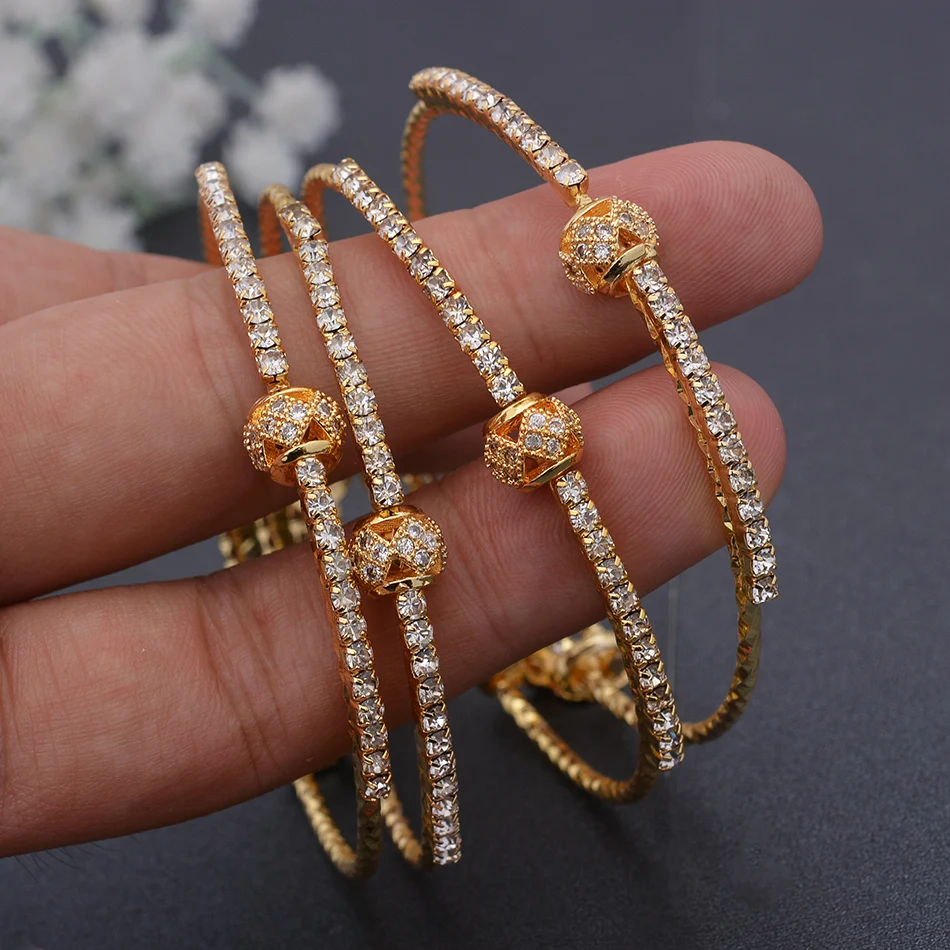 

4Pcs/set Gold Color Copper Baby Bangles For Kids Cild Dubai Israel Jewelry Gold Bracelet Ring Boys Children Arab Birthday Gifts