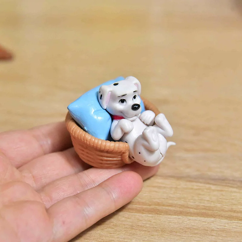 Anime Cute Dalmatians Doll Toys 5cm PVC Dalmatian Sleeping In The Basket Action Figure Toys Cute Gifts for Kids Funny