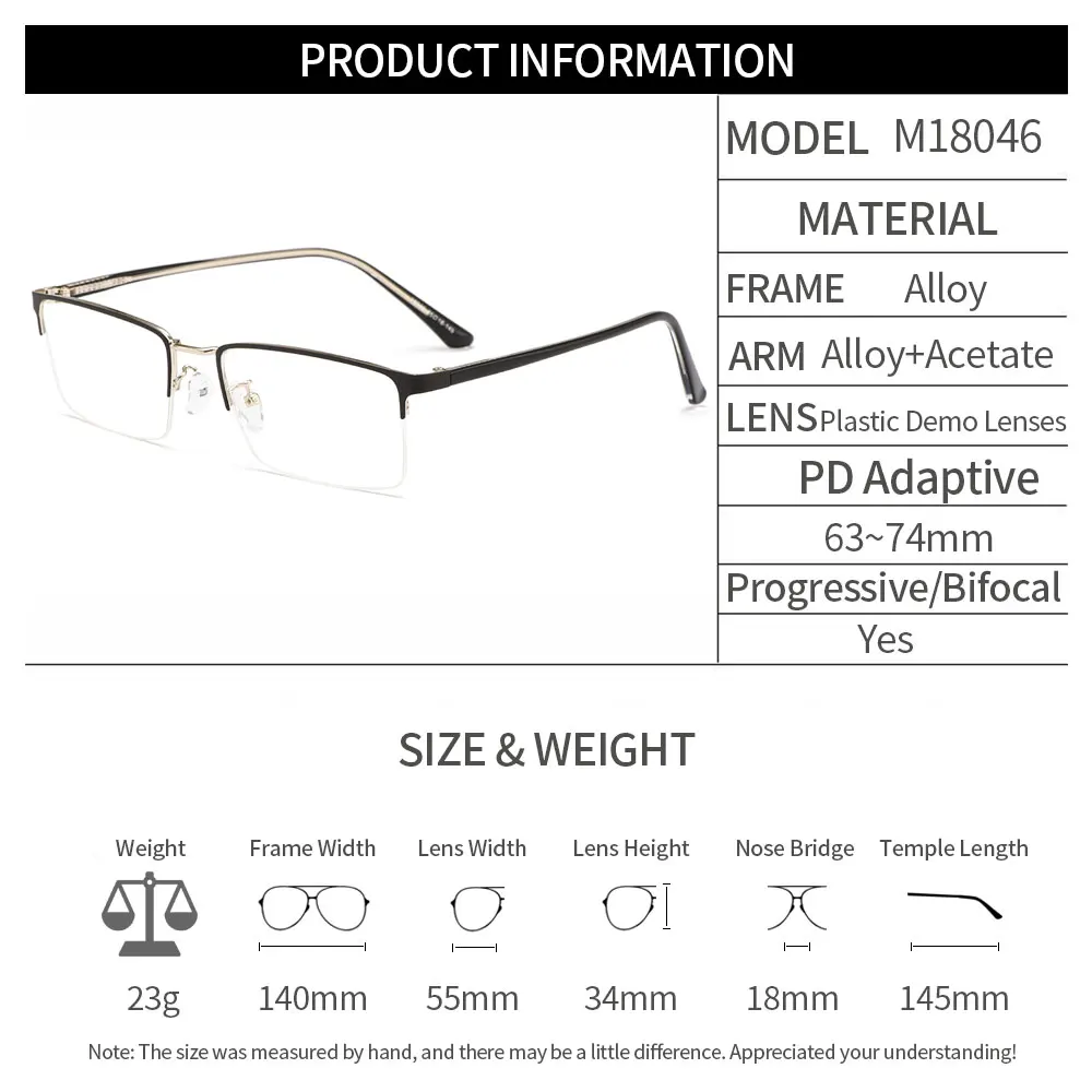 Business Semi Rim Metal Alloy Men Glasses Frame Eyeglasses Brand Designer Optical Eyewear For Man Prescription Spectacles M18046