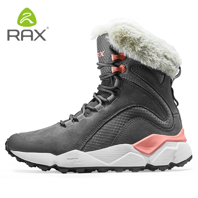 RAX Leather Boots Winter with Fur Super Warm Snow Boots Winter Work Casual Shoes Sneakers High Top Rubber Ankle Boots Female