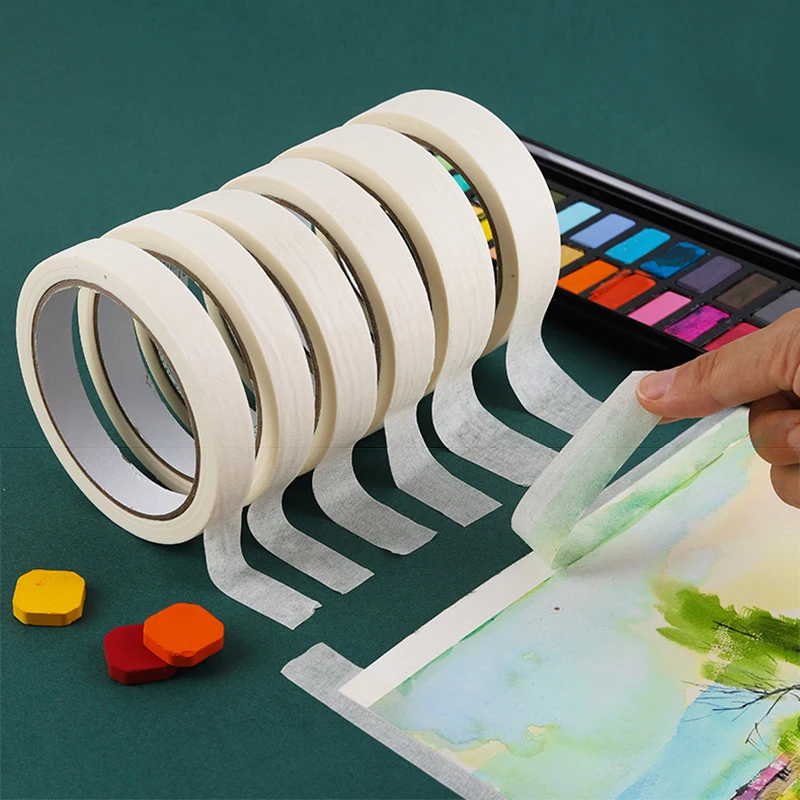 12/18/24/36mm Masking Tape art painting white Car Spraying Single Side Adhesive Tape for House Oil Painting Sketch 20m Long 5pcs