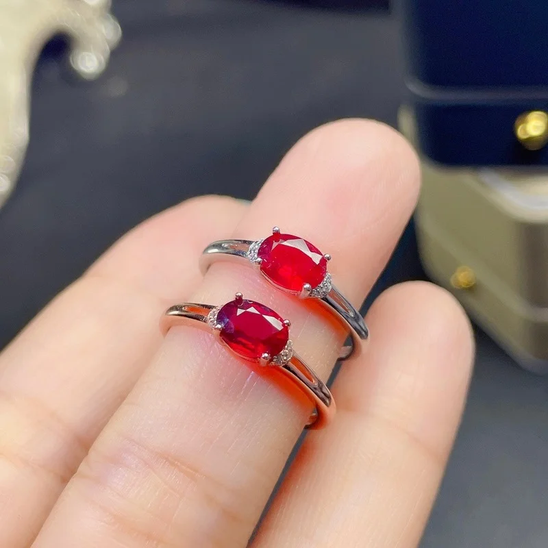 

Natural Red Ruby Gem Ring Natural Gemstone Ring S925 Sterling Silver Trendy Luxurious Array Women Girl Wedding Gift Jewelry