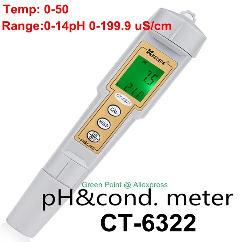 

New CT-6322 Waterproof PH Meter Conductivity Meter Bifunctional Portable Value High Precision PH Tester Backlight For Aquarium